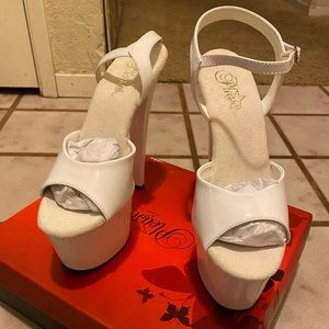 Pleaser white strappy stilettos